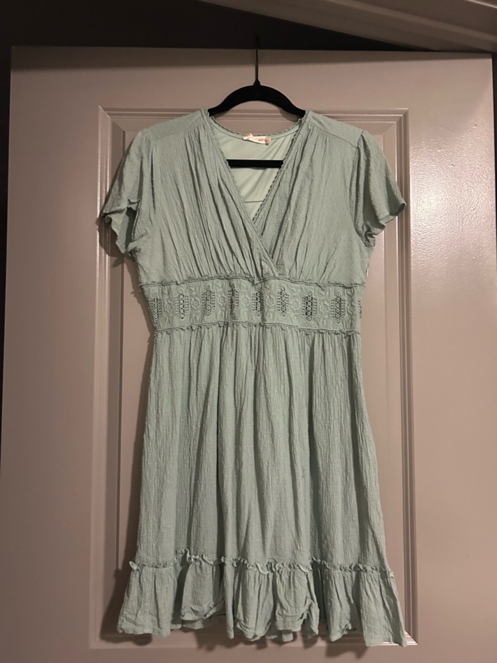 Altar'd State Light Sage Short Sleeve V-Neck Mini Dress